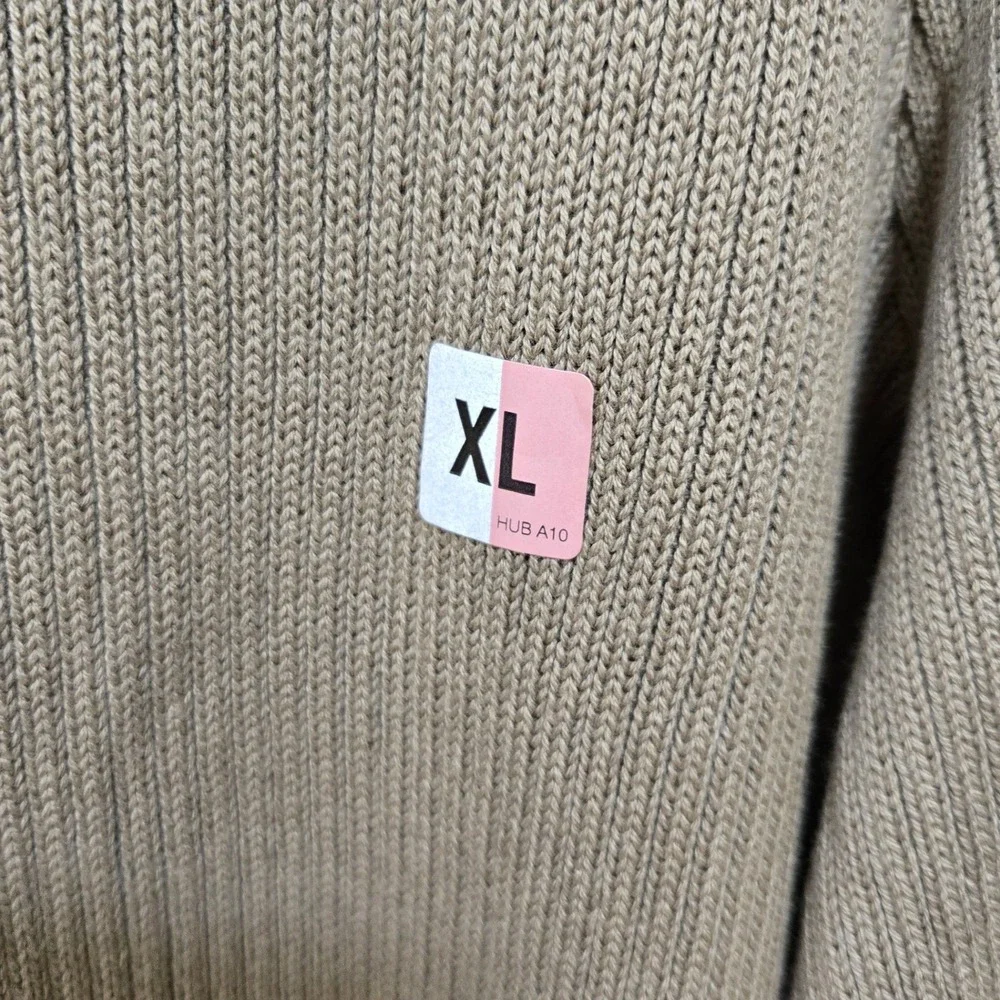 Leelanau Trail Cardigan Sweater XL Cotton Full Zip Rib‎ Knit Mock Neck Military